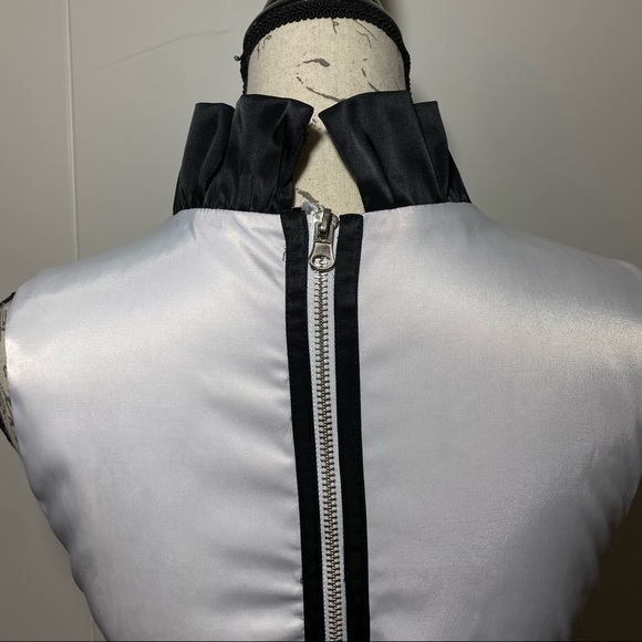 Ryu Satin Ruffled Dress with Front Ribbon Size S Black White - Picture 5 of 6